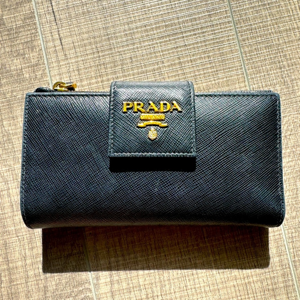 Prada large staffiano leather wallet